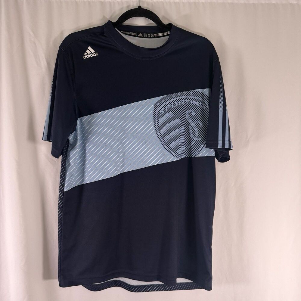 Sporting Kansas City ADIDAS Men's Medium Blue Striped Short Sleeve Crew Neck